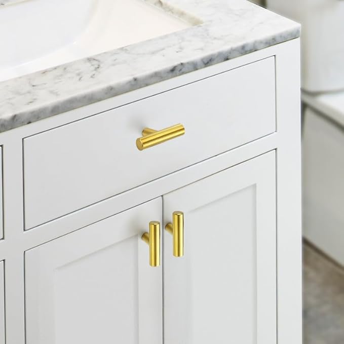 JOY DECOR 5 Pack Cabinet Knobs, 2in Gold Kitchen Cabinet Handles, Single Hole Drawer Knobs for Dresser