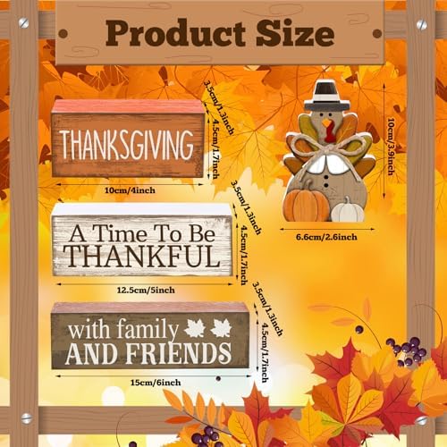 Lineshading 4 Pcs Fall Decoration For Home Wooden Thanksgiving Turkey Decor - Image 3