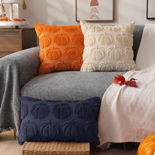 DFXSZ Fall Pillow Covers 12x20 2Pcs Navy Blue Pumpkin Fall Decorations - Image 4
