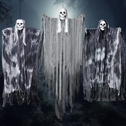 JOYIN 3 Pcs Hanging Halloween Skeleton Ghosts Decorations Outdoor, Grim Reapers for Best Halloween Outdoor Decorations, Haunted Haunted House Prop, Party Supplies - Image 6