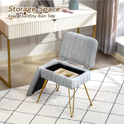 Vanity Chair with Storage | Comfy Ottoman with Folding Back - Image 5