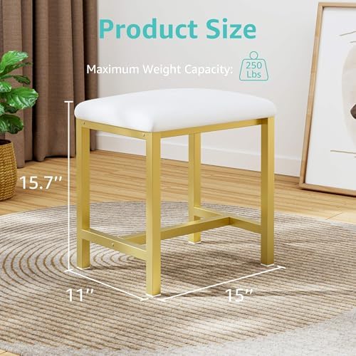Small Vanity Stool, Cute Vanity Stools with Cushion, White Gold Makeup Vanity Chair for Small Spaces, Living Room, Bedroom, Bathroom, Entryway, Ottoman Foot Rest for Couch Sillas Modern - Image 2