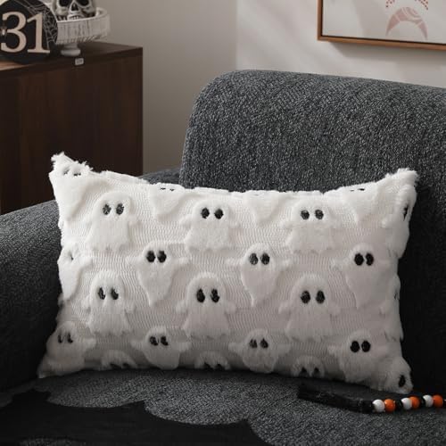 DFXSZ Halloween Pillow Covers 12x20 inch 2Pcs White Ghost Halloween Decor - Image 3