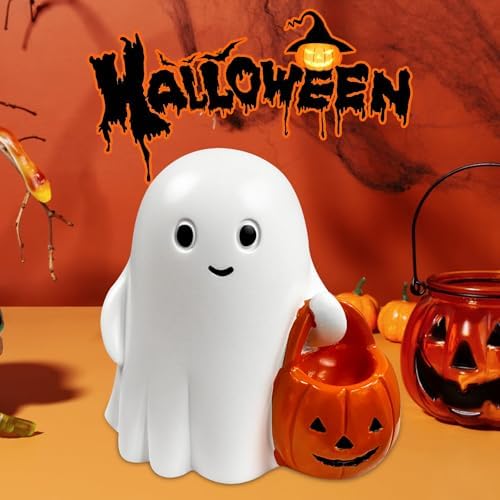 White Decorative Halloween Ghost Figurine (White Pumpkin Ghost) - Image 3