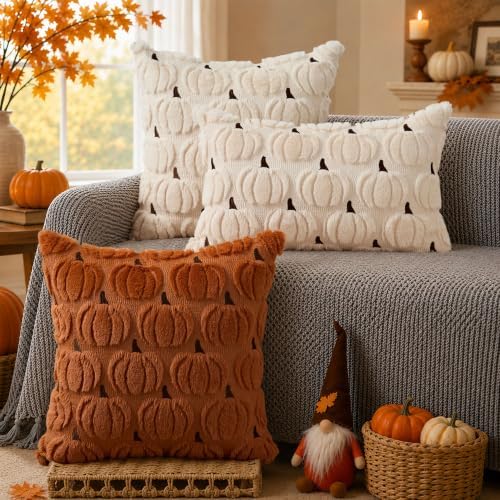 DFXSZ Fall Pillow Covers 12x20 2Pcs Beige Brown Pumpkin Fall Decorations - Image 5