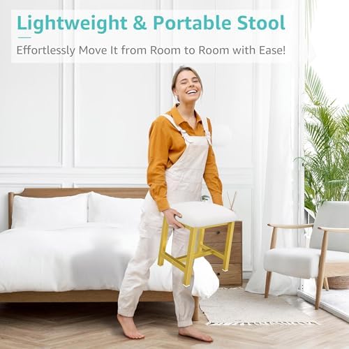 Small Vanity Stool, Cute Vanity Stools with Cushion, White Gold Makeup Vanity Chair for Small Spaces, Living Room, Bedroom, Bathroom, Entryway, Ottoman Foot Rest for Couch Sillas Modern - Image 7