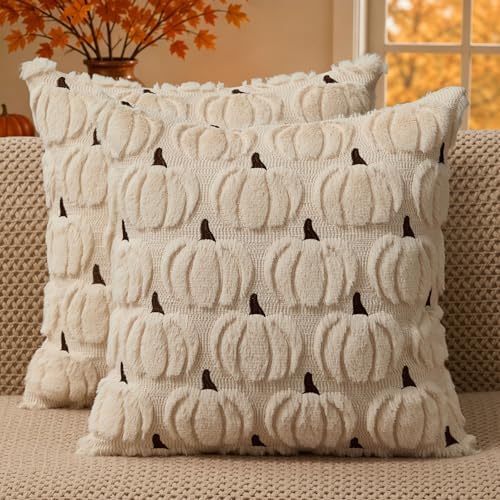 DFXSZ Fall Pillow Covers 16x16 2Pcs Beige Brown Pumpkin Fall Decorations by DFXSZ