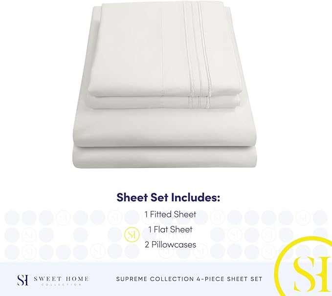 Split King Sheets - Breathable Luxury Sheets with Full Elastic & Secure Corner Straps Built In - 1800 Supreme Collection Extra Soft Deep Pocket Bedding Set, Sheet Set, Split King Size, Ivory