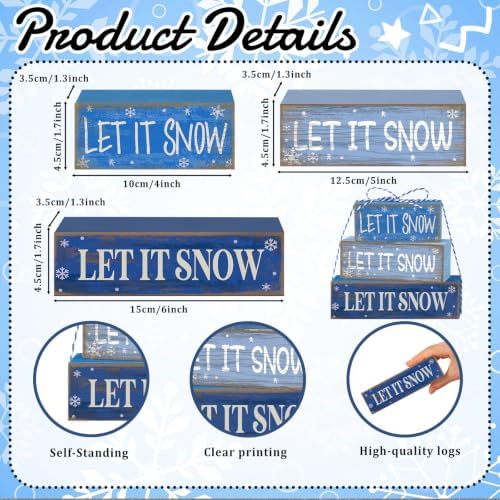 Lineshading 4 Pcs Christmas Table Decor - Blue Let It Snow Winter Decor - Image 4