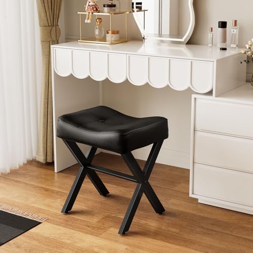 Memobarco 18-Inch Leather Vanity Stool Chair, Black - Image 5