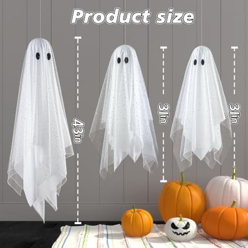 AYGXU Halloween Decorations outdoor/indoor-3pcs Hanging Ghost Decor with Light,Halloween Ornaments,Hallowee n Decor for Porch,Tree,Yard,Window,Garden - Image 4