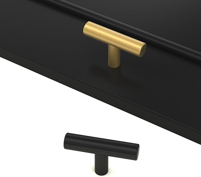 LONTAN 10 Pack Gold Cabinet Knobs Gold Drawer Knobs Brushed Brass Kitchen Cabinet Hardware for Bathroom Cupboard 2in Overall Length,Stainless Steel