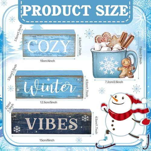 Lineshading 4 Pcs Christmas Table Decorations Wooden Blue Hot Cocoa Signs - Image 3