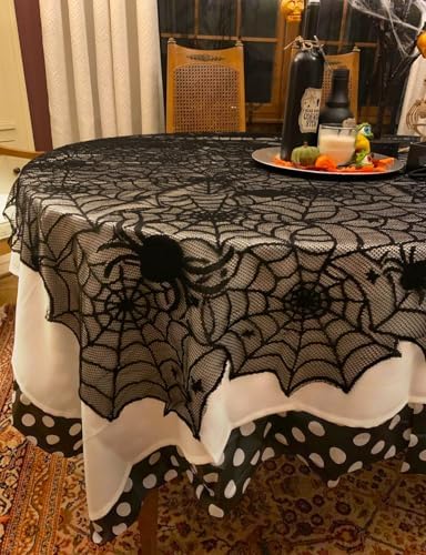 Halloween Table Cloth, Black Spider Web Lace Tablecloth for Rectangle Tables, Gothic Halloween Decor for Masquerade, Scary Movie Nights, Dinner Party Table Decorations 54 x 72 inch - Image 5
