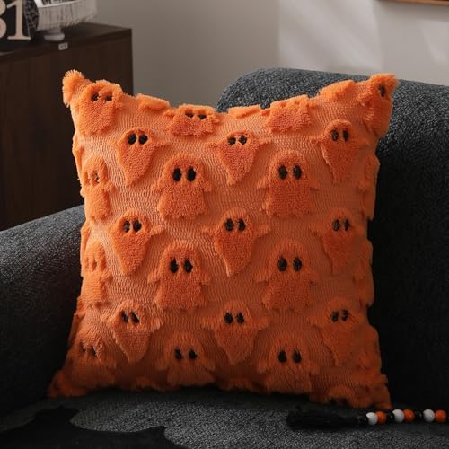 DFXSZ Halloween Pillow Covers 18x18 inch 2Pcs Orange Ghost Halloween Decor - Image 3