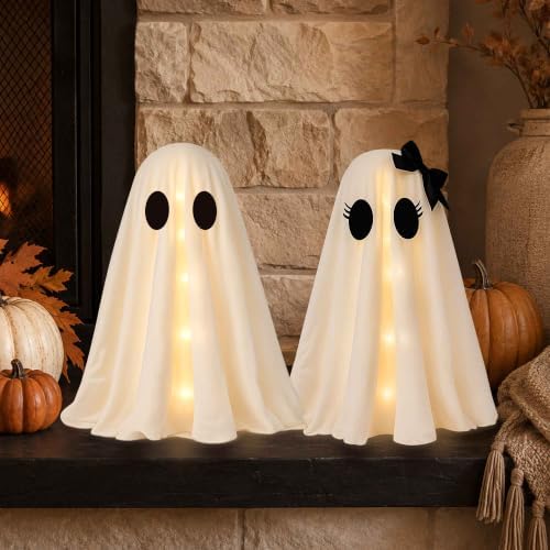 2 Pack 24 Inch Halloween Ghost Decorations, Light Up Ghosts with Witch Hats, DIY Spooky Ghost Decor with LED Lights for Porch Yard Lawn Garden Home Halloween Party - Image 5