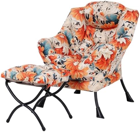 Welnow Lazy Chair with Ottoman, Reading Chair with Footrest,Orange Blue by LifeGetsBetterWithWelnow