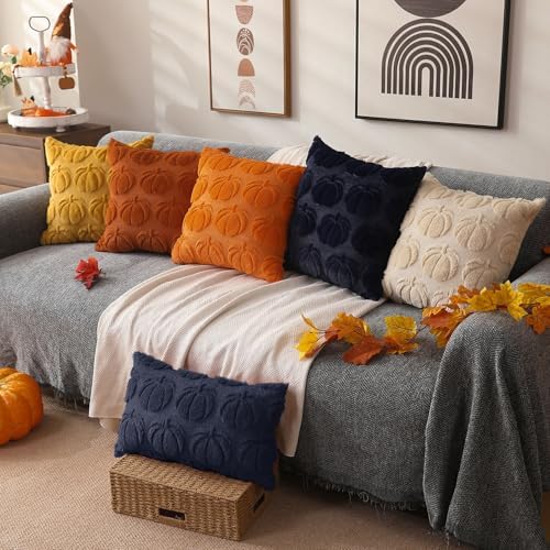 DFXSZ Fall Pillow Covers 12x20 2Pcs Navy Blue Pumpkin Fall Decorations - Image 5