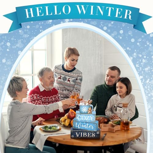 Lineshading 4 Pcs Christmas Table Decorations Wooden Blue Hot Cocoa Signs - Image 6
