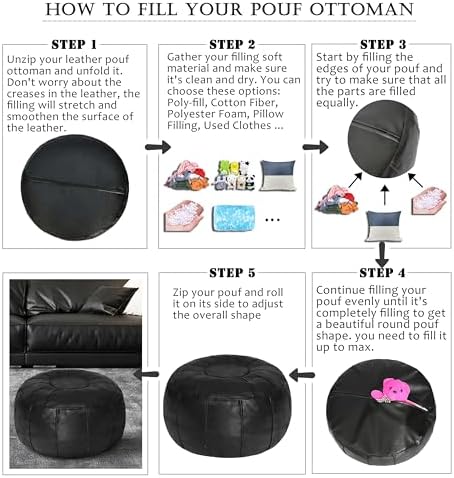 Thgonwid Unstuffed Moroccan Ottoman Pouf Cover, Ottoman Footstool Storage Solution, Bean Bag Chair, Foot Rest, Black - Image 6