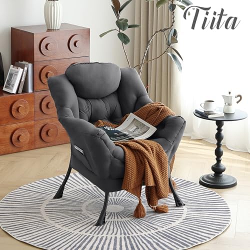 Tiita Lazy Chair for Adults, Comfy Reading Accent Chair, Dark Grey Single - Image 5