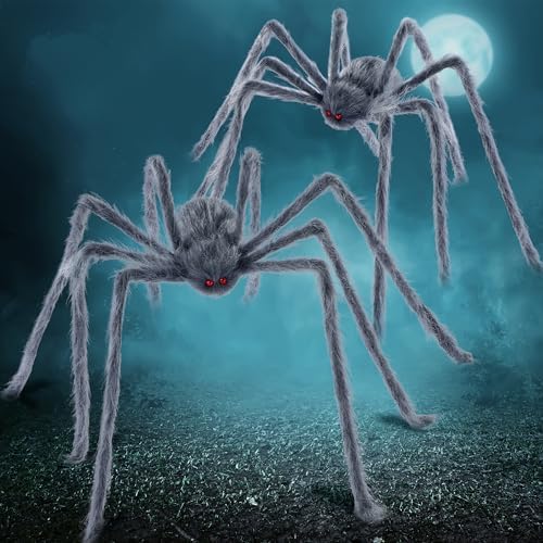 JOYIN 2 Pack 5 Ft Halloween Outdoor Decorations Hairy Gray Spider, Scary Fake Giant Large Spider Haunted House Props, Halloween Lawn Porch Yard Garden Tree Decorations Party Indoor Decor - Image 7