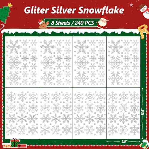 LUDILO 240Pcs Christmas Window Clings Glitter Snowflakes Window Decals - Image 3