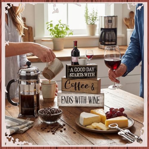Lineshading 4 Pcs Coffee and Wine Bar Decor Farmhouse Kitchen Counter Decor - Image 4