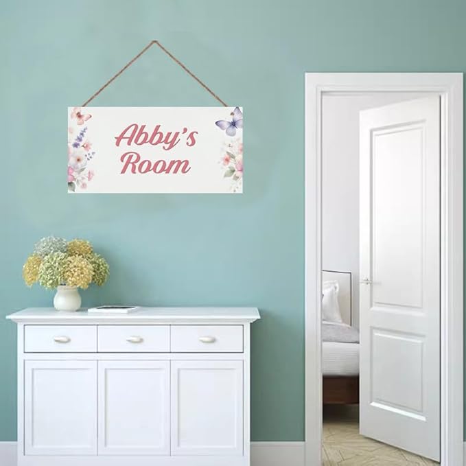 Personalized Name's Room Door Sign Butterfly and Flowers Nursery Kid's Children's Girls Bedroom Decor Wood Door Plaque Sign