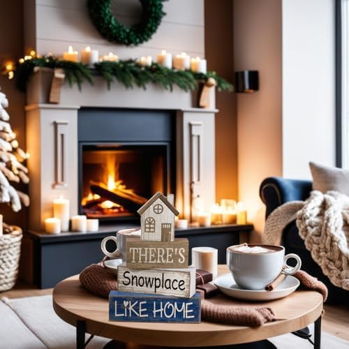 Lineshading 4 Pcs Wood Block Signs Farmhouse Tiered Tray Stacked House - Image 6