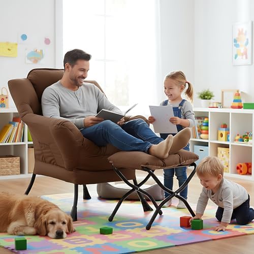 Welnow Lazy Chair with Ottoman, Reading Chair with Footrest,Dark Brown - Image 2