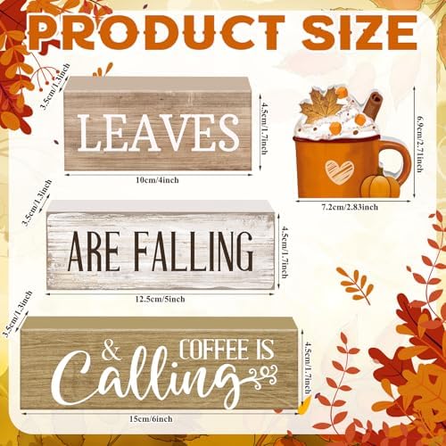 Lineshading 4 Pcs Fall Coffee Table Decor Wooden Pumpkin Latte Block Signs - Image 4