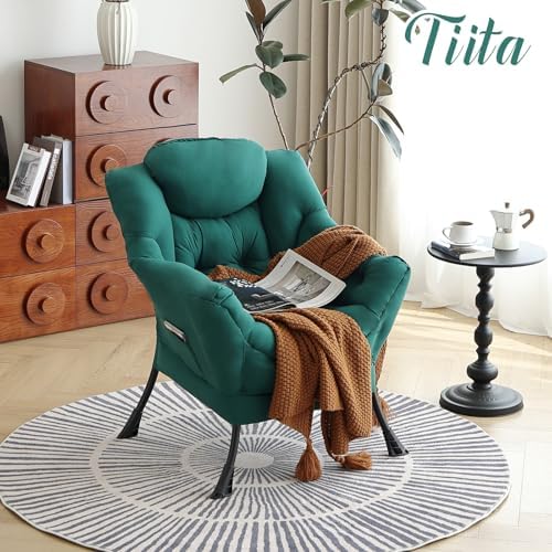 Tiita Lazy Chair, Green Modern Large Accent Armchair, Comfy Leisure Sofa Reading Chair for Bedroom, Living Room, Dorm Rooms, Garden and Courtyard, Green - Image 6