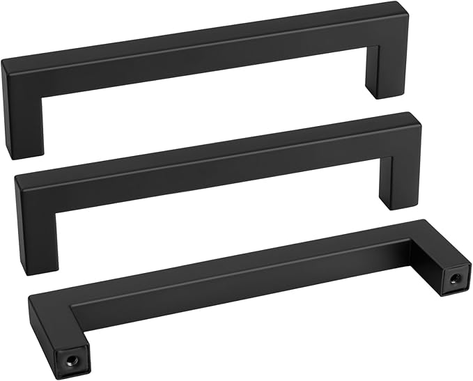 goldenwarm 150 Pack 6-1/4 Inch Black Cabinet Handles Matte Black Drawer Pulls Stainless Steel Cabinets Hardware Square Bar Modern for Kitchen Bathroom Cupboard