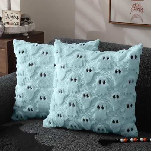 DFXSZ Halloween Pillow Covers 16x16 inch 2Pcs Blue Ghost Halloween Decor by DFXSZ