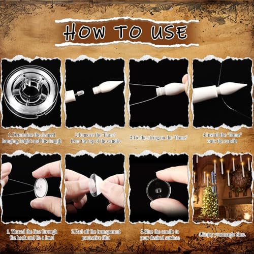 YOROXRG 24 Pack Halloween LED Magic Hanging Floating Candles, Taper Flickering Flameless with 2 Magic Wands - Candle Set for Halloween, Christmas, Weddings, Birthdays & Fantasy Ambiance... - Image 7