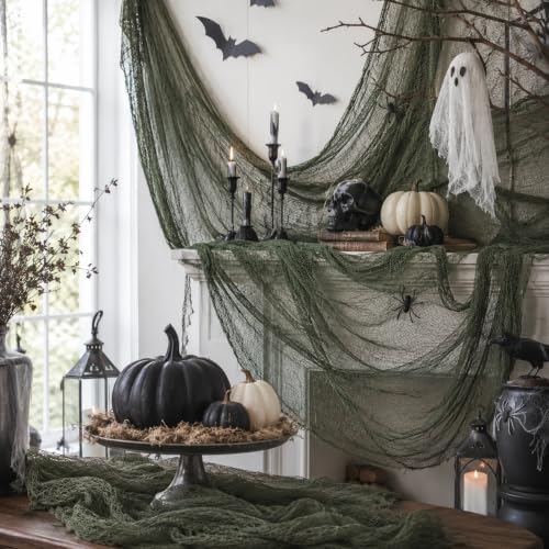 5 Pcs Green Halloween Gauze Creepy Cloth Fabric Tapestry Decor Decorations - Image 6
