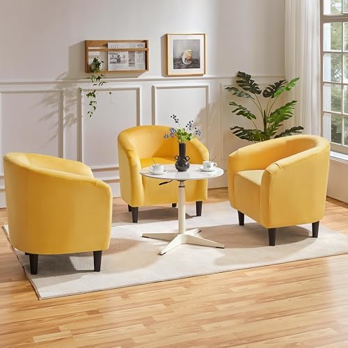 Yaheetech Small 25.5in Wide Velvet Barrel Accent Chair Bedroom, Yellow - Image 2