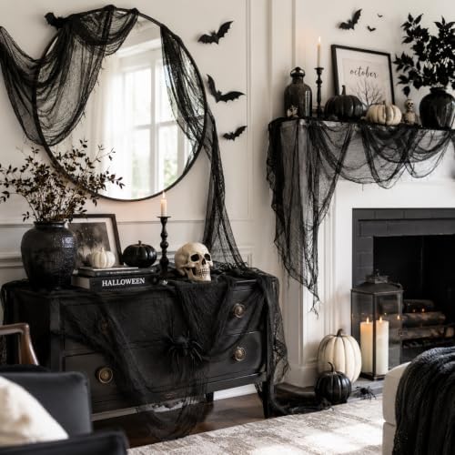 5 Pcs Black Halloween Gauze Creepy Cloth Fabric Tapestry Decor Decorations - Image 3