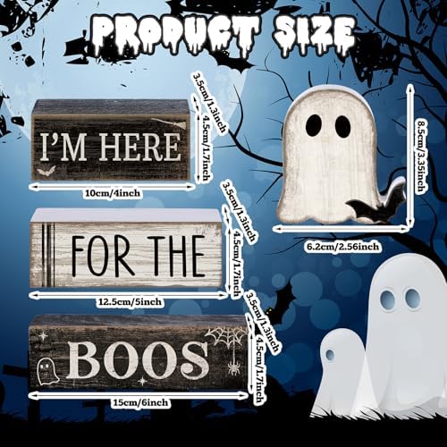 Lineshading 4 Pcs Halloween Table Decoration Ghost Wooden Tiered Tray Decor - Image 3