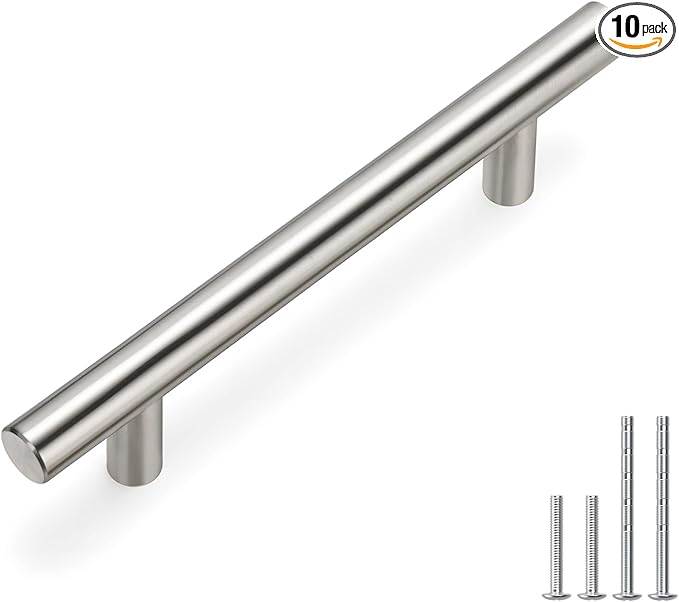homdiy Kitchen Cabinet Handles Brushed Nickel Drawer Pulls - HD201SN Cabinet Hardware 10Pack 3-1/2in Hole Centers Cabinet Door Handles