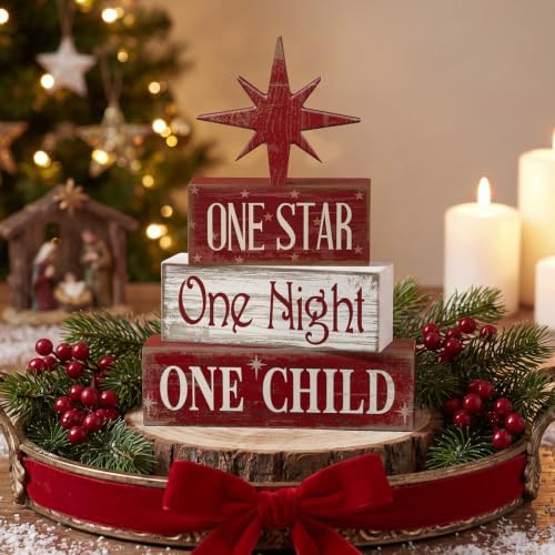 Lineshading 4 Pcs Christmas Nativity Table Decor, Bethlehem Star Wood Sign - Image 3