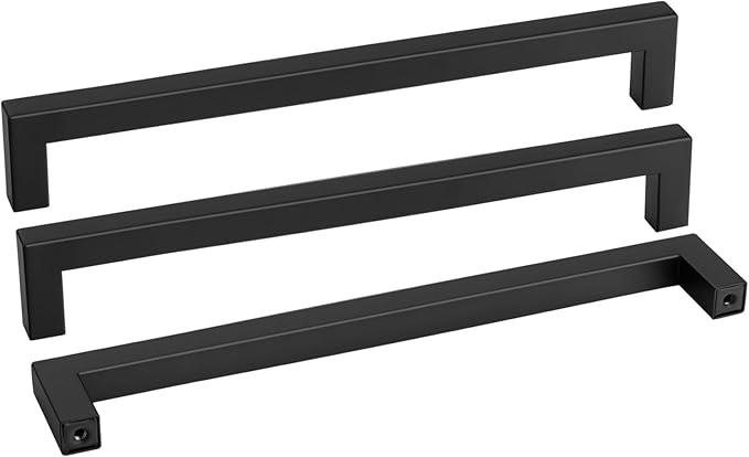 goldenwarm 60 Pack 12-3/5 Inch Black Cabinet Handles Matte Black Drawer Pulls Stainless Steel Cabinets Hardware Square Bar Modern for Kitchen Bathroom Cupboard