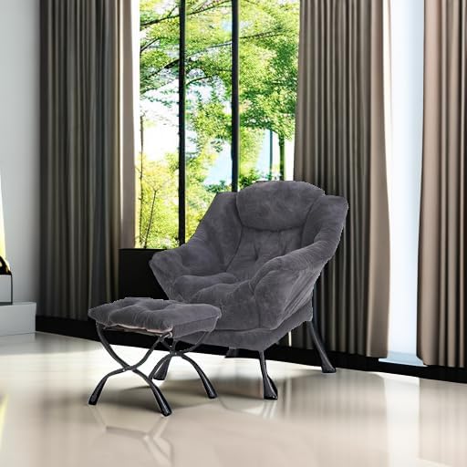 Tiita Lazy Chair with Ottoman, Comfy Reading Accent Chair, Plush Navy - Image 5