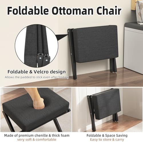 BAMBOOHOMIE Foldable Foot Stool Ottoman, Small Padded Foot Rest with Bamboo X-Legs, Portable Folding Leg Rest for Living Room Bedroom Office, Soft Foam Cushion Step Stool for Couch & Armchair (Black) - Image 5
