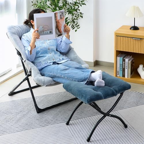 15"(H) Folding Ottoman, Foldable Footrest Stool, Portable Small Foot Stool for Couch, Collapsible Foot Rest Ottoman for Sofa, Accent Padded Ottomans for Living Room, Bedroom, Navy Blue - Image 4