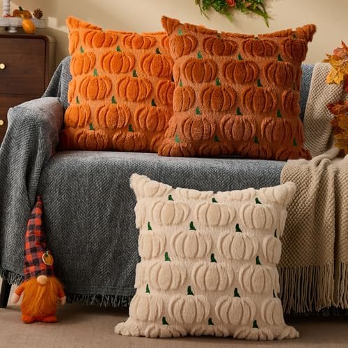 DFXSZ Fall Pillow Covers 20x20 2Pcs Beige Green Pumpkin Fall Decorations - Image 4