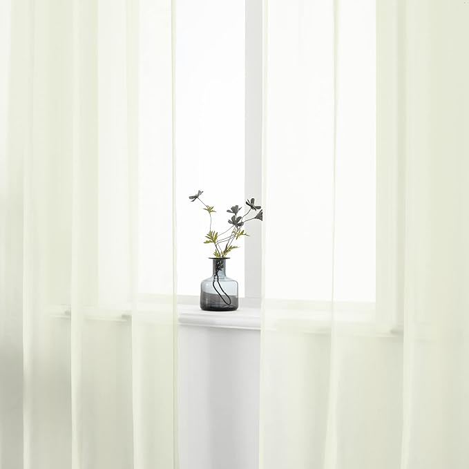 DUALIFE Cream Beige Sheer Grommet Curtains for Bedroom 2 Panel Set Light Filtering Semi Sheer Farmhouse Style Living Room Curtains 52X96 Inches Long Ivroy