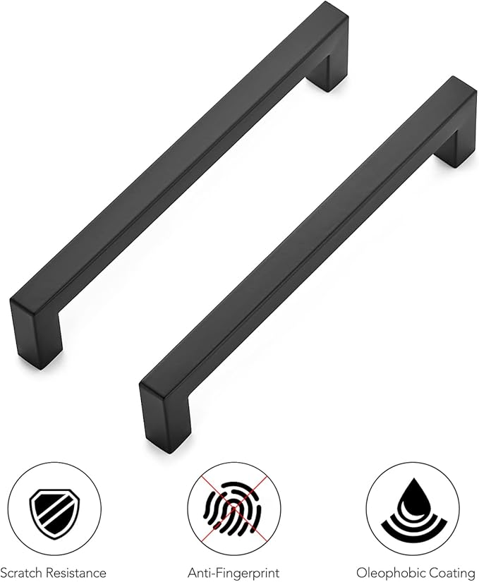Ravinte 3 Pack 6-1/4 Inch Kitchen Square Cabinet Handles Matte Black Pulls Black Drawer Pulls Kitchen Cabinet Hardware Handles