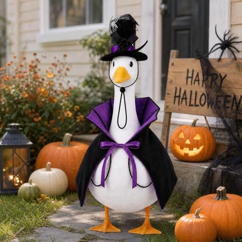 Halloween Porch Goose Outfit Vampire Cape Pumpkin‑Skull Party Hat, Purple - Image 3